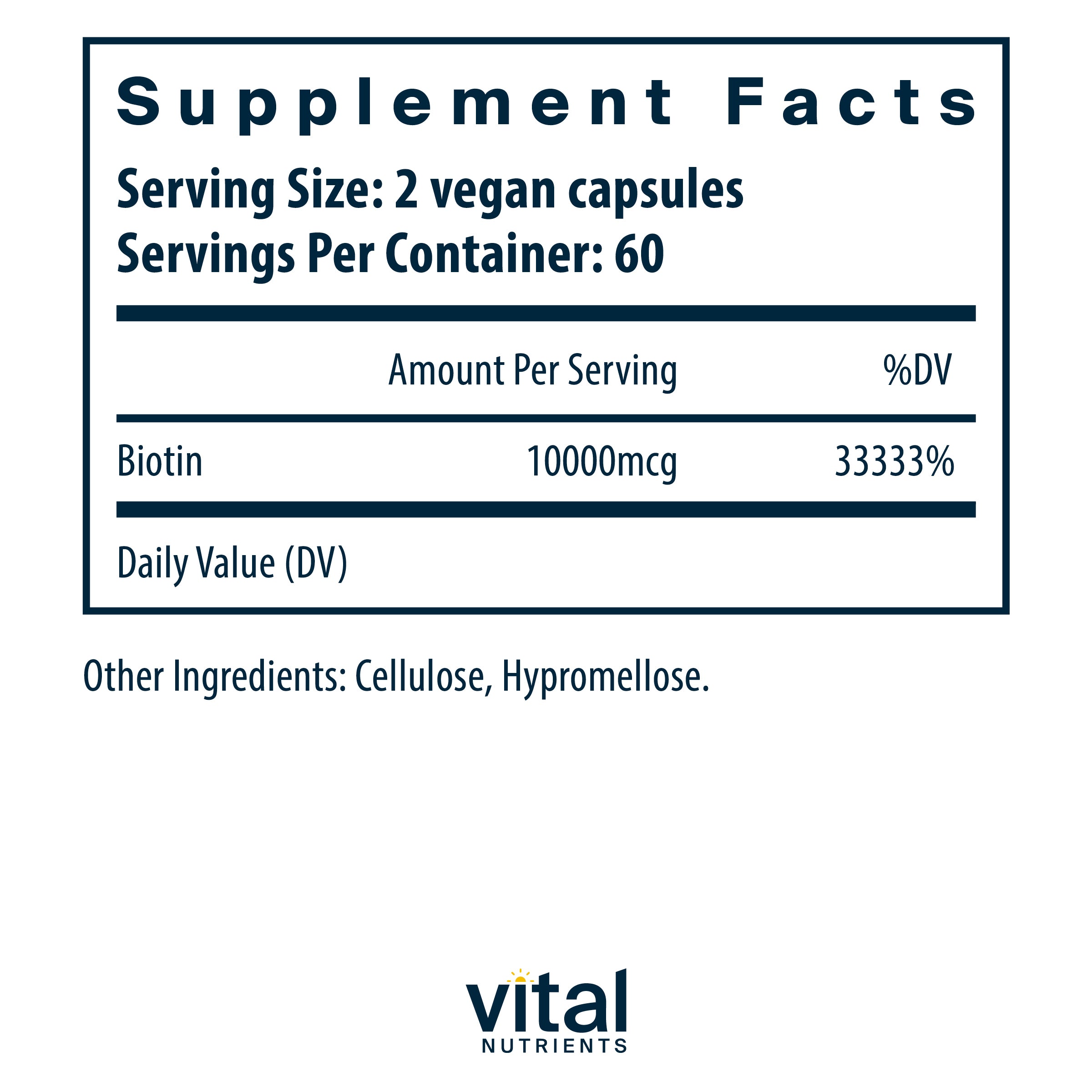 Vital Nutrients Biotin 10mg Supplement Facts Image