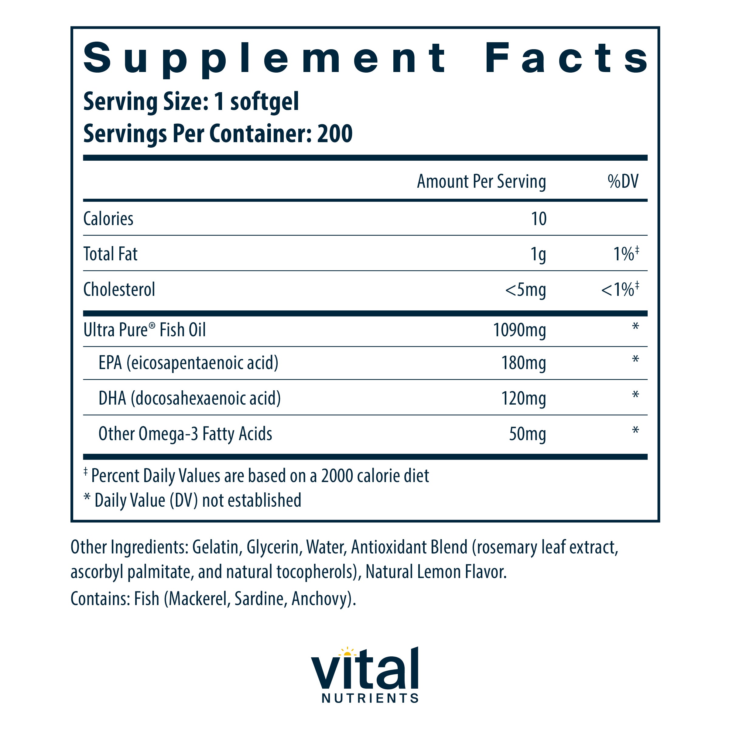 Vital Nutrients Ultra Pure Fish Oil 350 (Triglyceride Form)  Supplement Facts